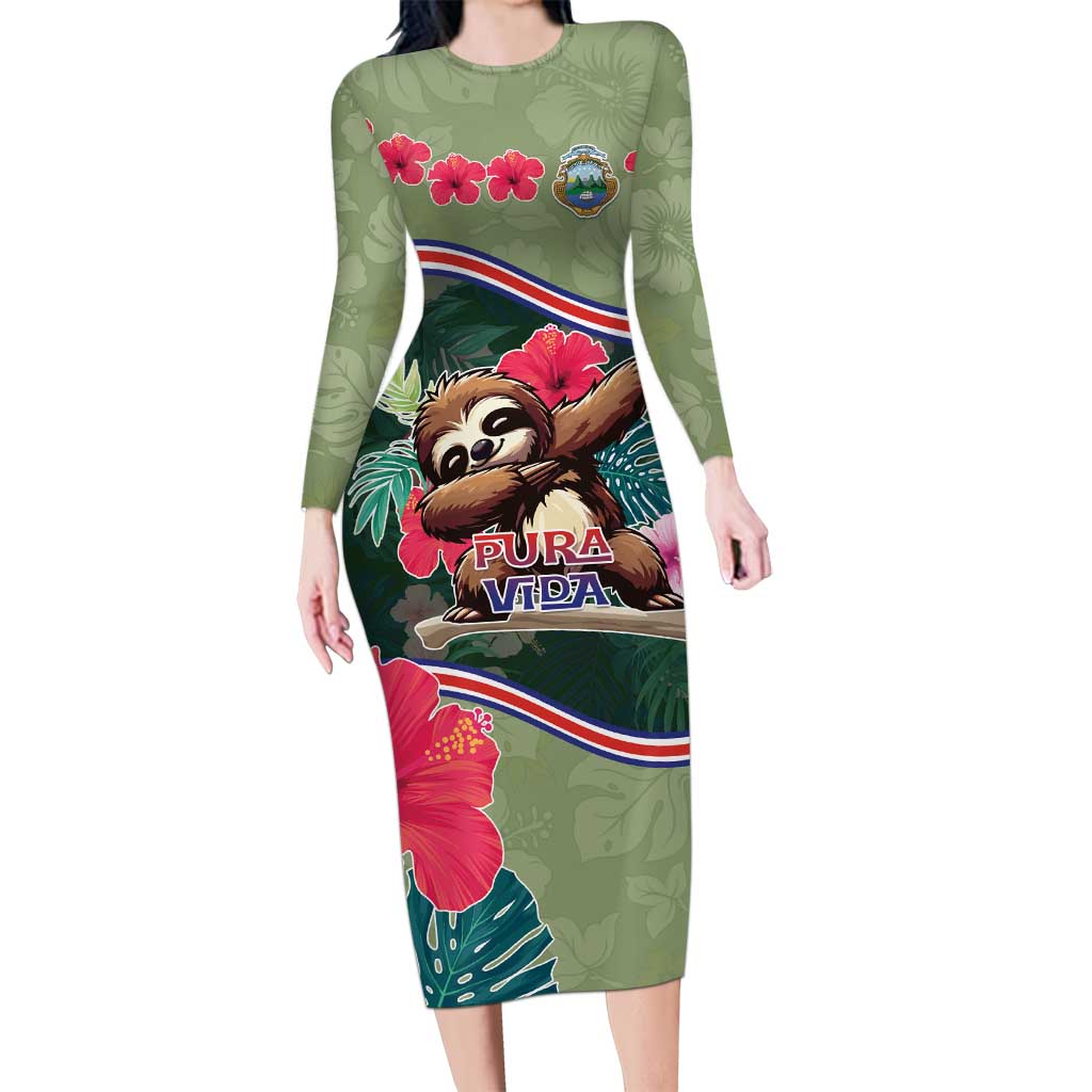 Costa Rica Long Sleeve Bodycon Dress Pura Vida Dabbing Sloth