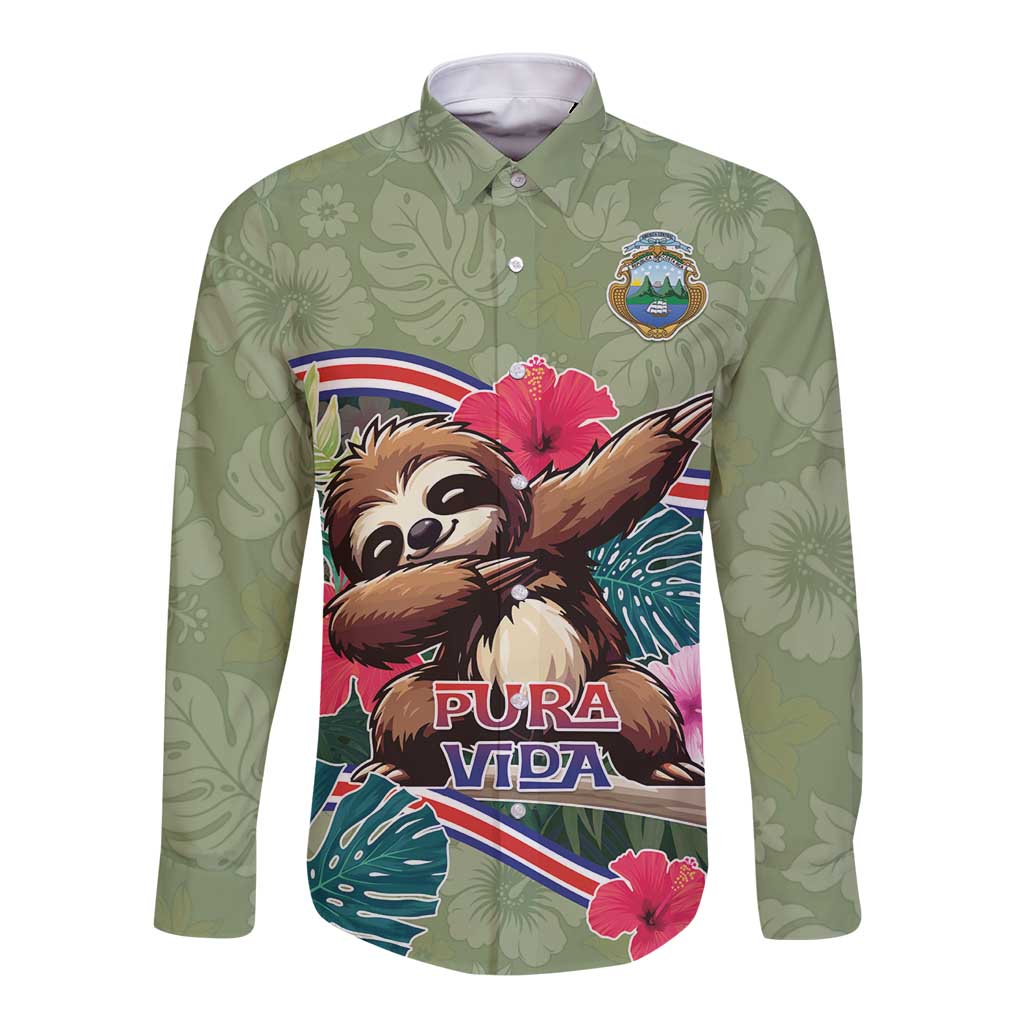 Costa Rica Long Sleeve Button Shirt Pura Vida Dabbing Sloth