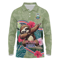 Costa Rica Long Sleeve Polo Shirt Pura Vida Dabbing Sloth