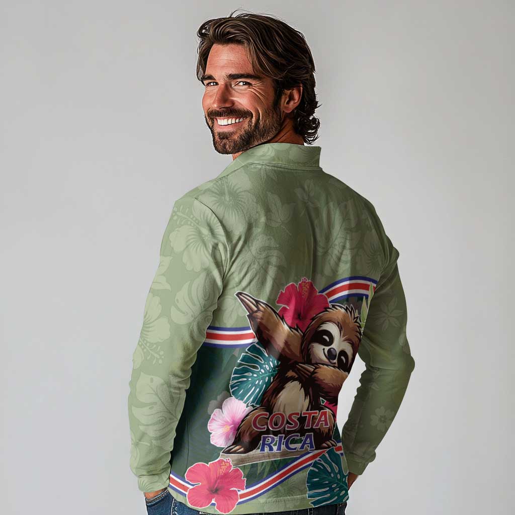 Costa Rica Long Sleeve Polo Shirt Pura Vida Dabbing Sloth