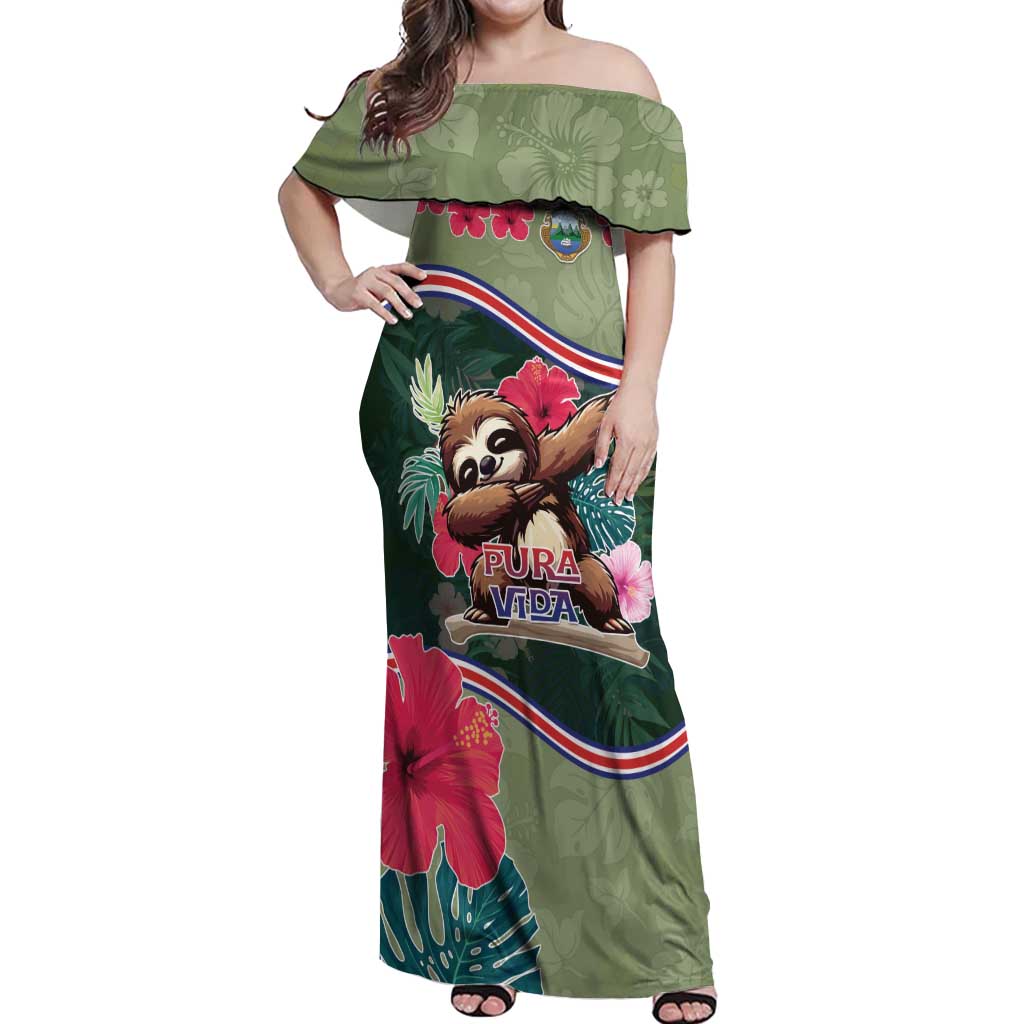 Costa Rica Off Shoulder Maxi Dress Pura Vida Dabbing Sloth