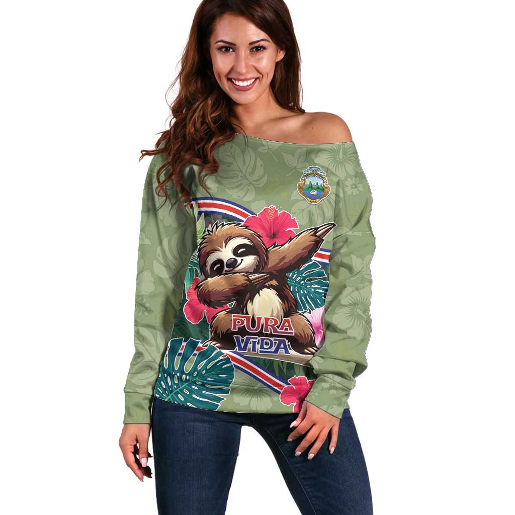 Costa Rica Off Shoulder Sweater Pura Vida Dabbing Sloth