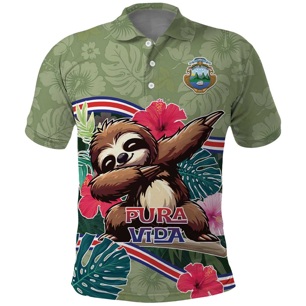 Costa Rica Polo Shirt Pura Vida Dabbing Sloth
