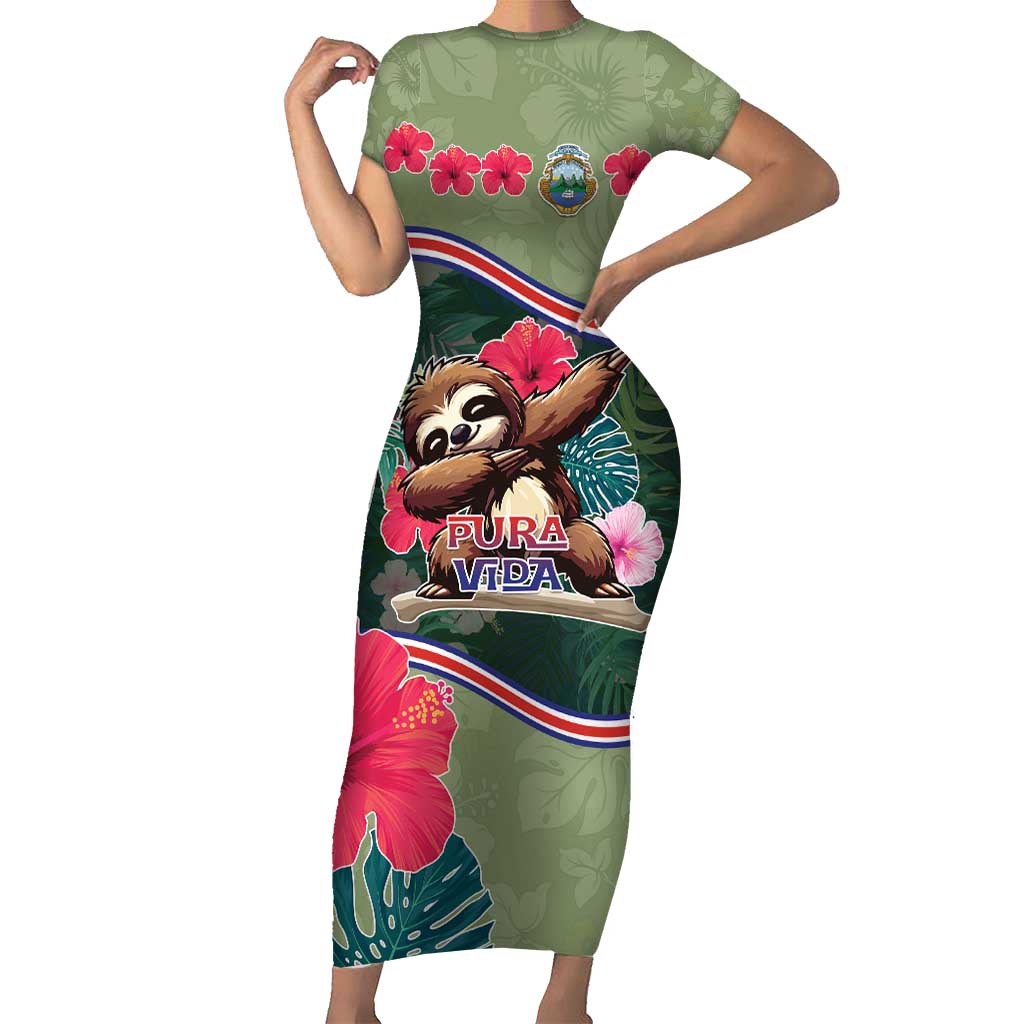 Costa Rica Short Sleeve Bodycon Dress Pura Vida Dabbing Sloth
