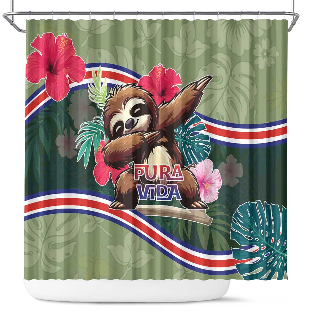 Costa Rica Shower Curtain Pura Vida Dabbing Sloth
