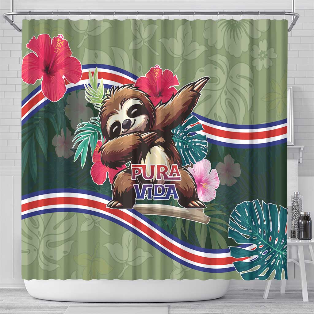 Costa Rica Shower Curtain Pura Vida Dabbing Sloth