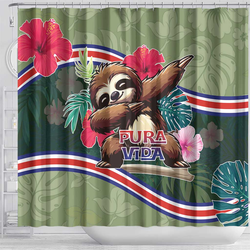 Costa Rica Shower Curtain Pura Vida Dabbing Sloth