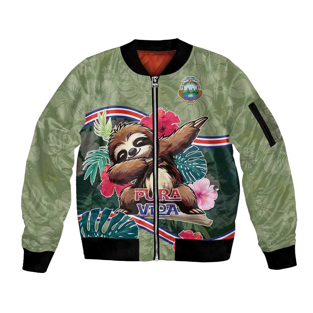 Costa Rica Sleeve Zip Bomber Jacket Pura Vida Dabbing Sloth