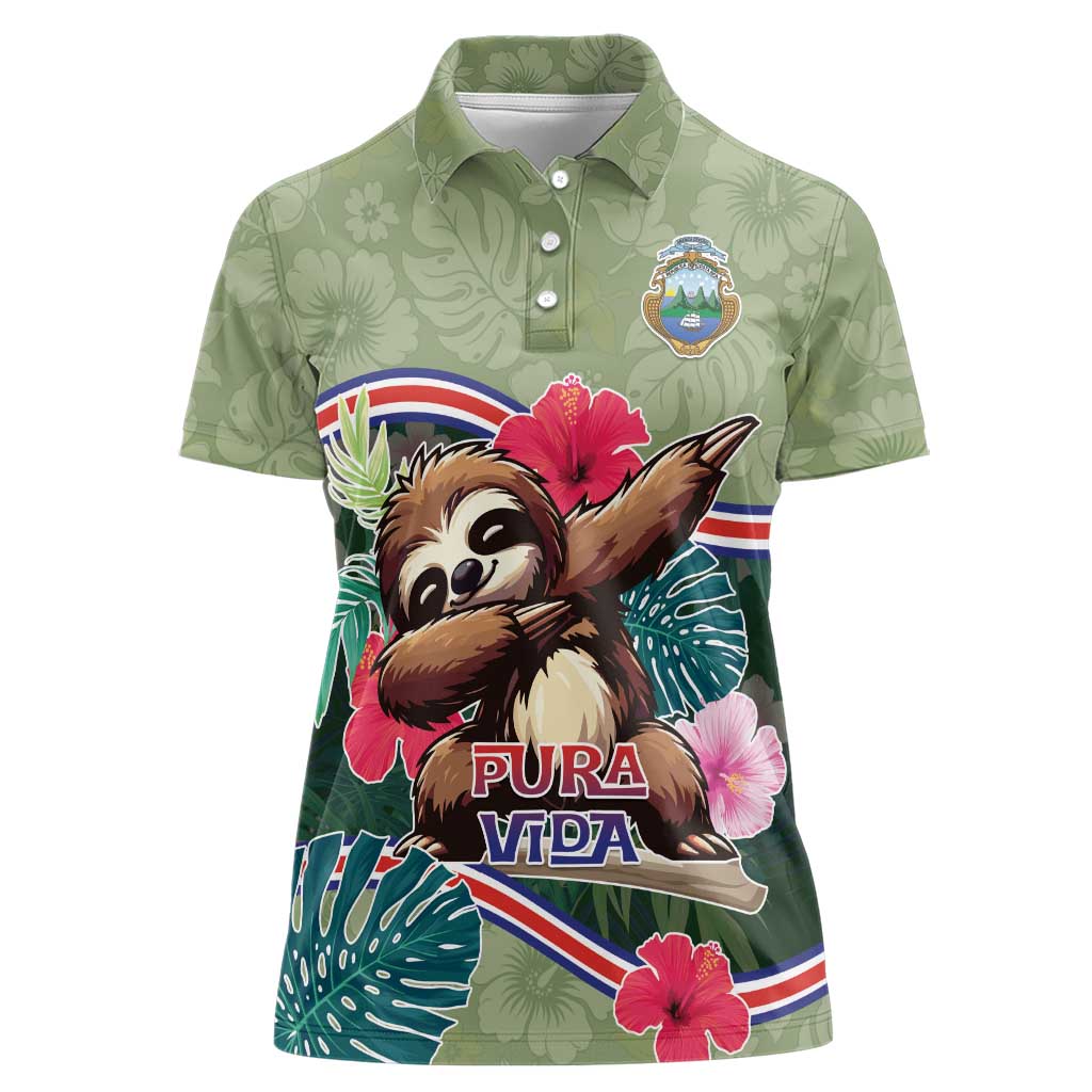 Costa Rica Women Polo Shirt Pura Vida Dabbing Sloth
