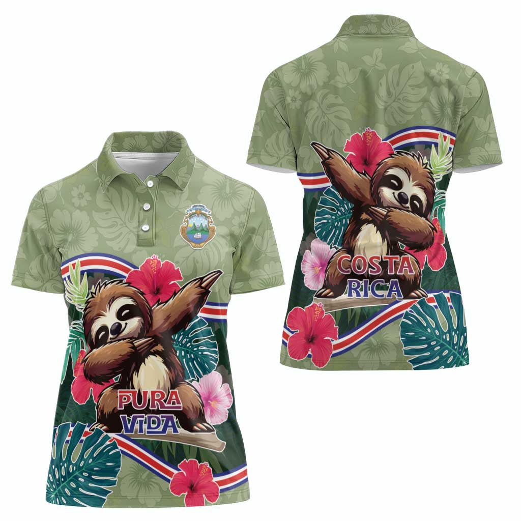 Costa Rica Women Polo Shirt Pura Vida Dabbing Sloth