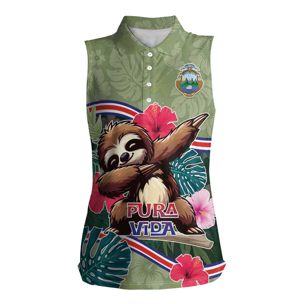 Costa Rica Women Sleeveless Polo Shirt Pura Vida Dabbing Sloth