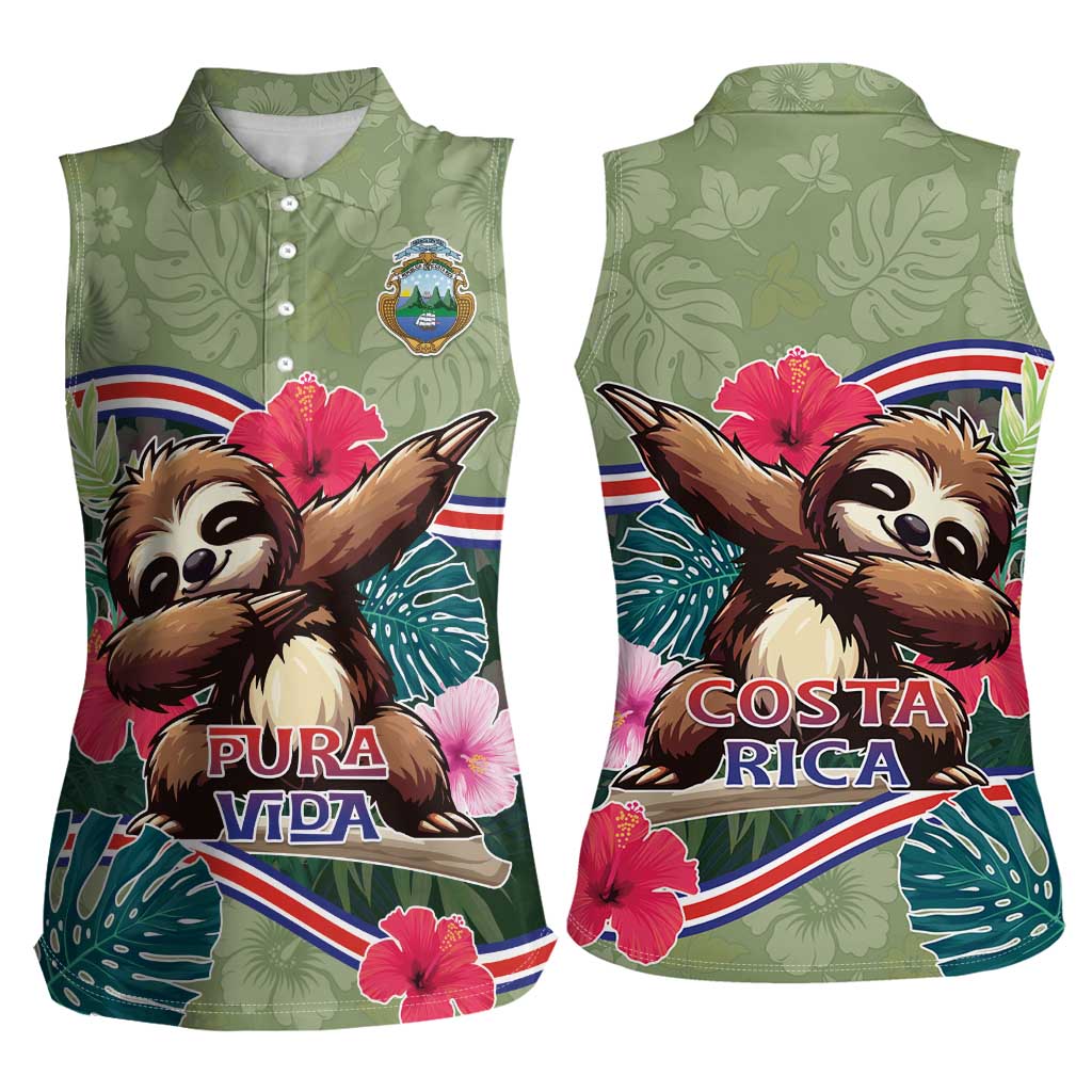 Costa Rica Women Sleeveless Polo Shirt Pura Vida Dabbing Sloth