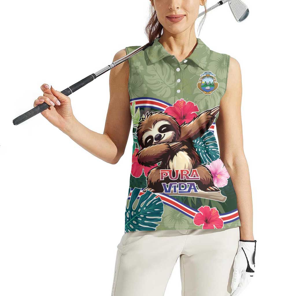 Costa Rica Women Sleeveless Polo Shirt Pura Vida Dabbing Sloth