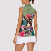 Costa Rica Women Sleeveless Polo Shirt Pura Vida Dabbing Sloth