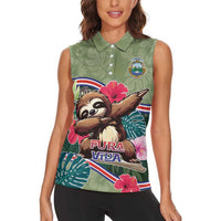 Costa Rica Women Sleeveless Polo Shirt Pura Vida Dabbing Sloth