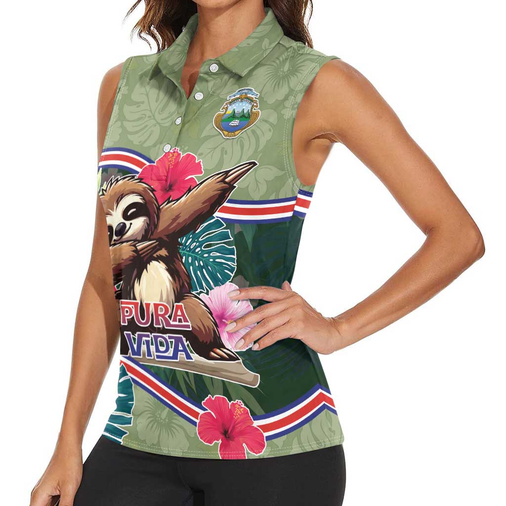 Costa Rica Women Sleeveless Polo Shirt Pura Vida Dabbing Sloth