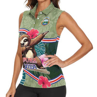 Costa Rica Women Sleeveless Polo Shirt Pura Vida Dabbing Sloth