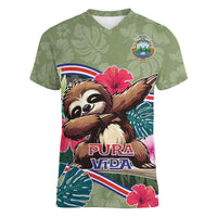Costa Rica Women V-Neck T-Shirt Pura Vida Dabbing Sloth