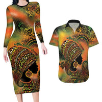Black Women Couples Matching Long Sleeve Bodycon Dress and Hawaiian Shirt Afro Latina Queen - Wonder Print Shop