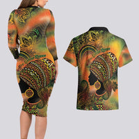 Black Women Couples Matching Long Sleeve Bodycon Dress and Hawaiian Shirt Afro Latina Queen - Wonder Print Shop