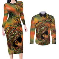 Black Women Couples Matching Long Sleeve Bodycon Dress and Long Sleeve Button Shirt Afro Latina Queen - Wonder Print Shop