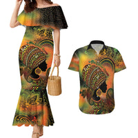 Black Women Couples Matching Mermaid Dress and Hawaiian Shirt Afro Latina Queen - Wonder Print Shop