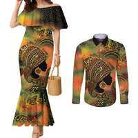 Black Women Couples Matching Mermaid Dress and Long Sleeve Button Shirt Afro Latina Queen - Wonder Print Shop