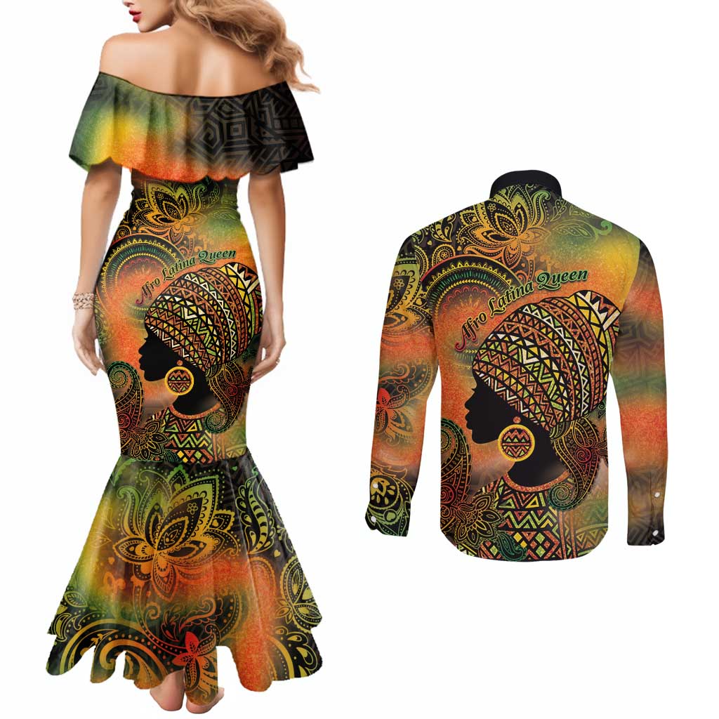 Black Women Couples Matching Mermaid Dress and Long Sleeve Button Shirt Afro Latina Queen - Wonder Print Shop