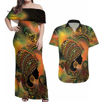 Black Women Couples Matching Off Shoulder Maxi Dress and Hawaiian Shirt Afro Latina Queen - Wonder Print Shop