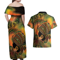 Black Women Couples Matching Off Shoulder Maxi Dress and Hawaiian Shirt Afro Latina Queen - Wonder Print Shop