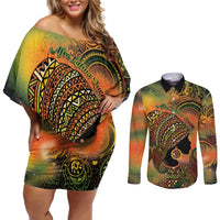 Black Women Couples Matching Off Shoulder Short Dress and Long Sleeve Button Shirt Afro Latina Queen - Wonder Print Shop
