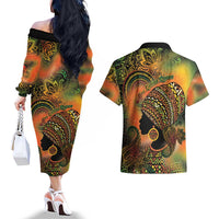 Black Women Couples Matching Off The Shoulder Long Sleeve Dress and Hawaiian Shirt Afro Latina Queen - Wonder Print Shop