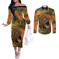 Black Women Couples Matching Off The Shoulder Long Sleeve Dress and Long Sleeve Button Shirt Afro Latina Queen - Wonder Print Shop