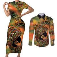 Black Women Couples Matching Short Sleeve Bodycon Dress and Long Sleeve Button Shirt Afro Latina Queen - Wonder Print Shop