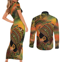 Black Women Couples Matching Short Sleeve Bodycon Dress and Long Sleeve Button Shirt Afro Latina Queen - Wonder Print Shop