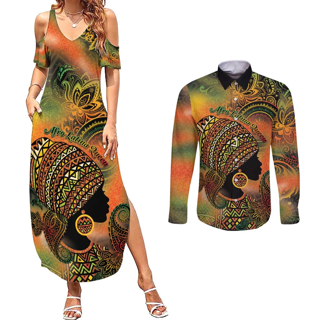 Black Women Couples Matching Summer Maxi Dress and Long Sleeve Button Shirt Afro Latina Queen - Wonder Print Shop