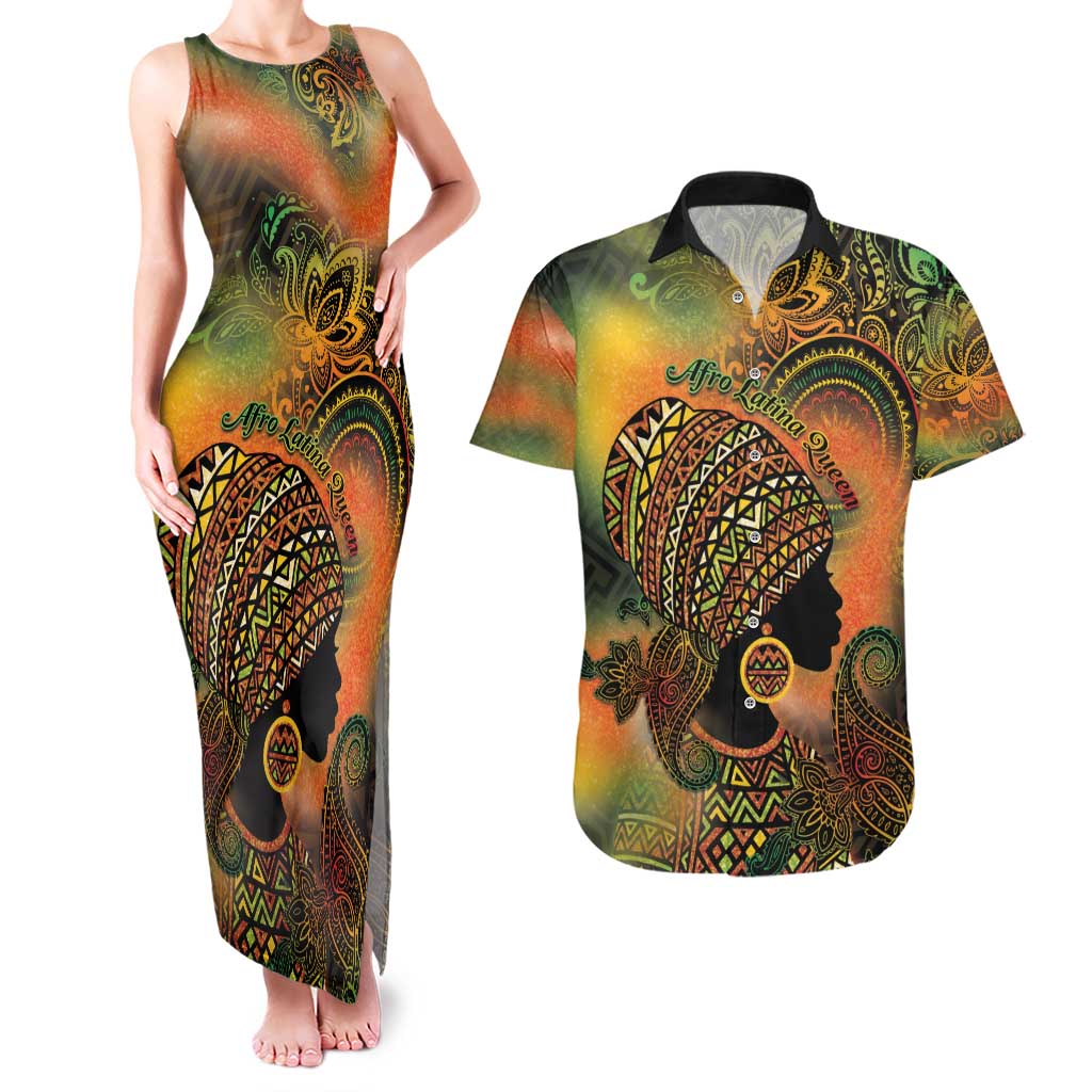 Black Women Couples Matching Tank Maxi Dress and Hawaiian Shirt Afro Latina Queen - Wonder Print Shop