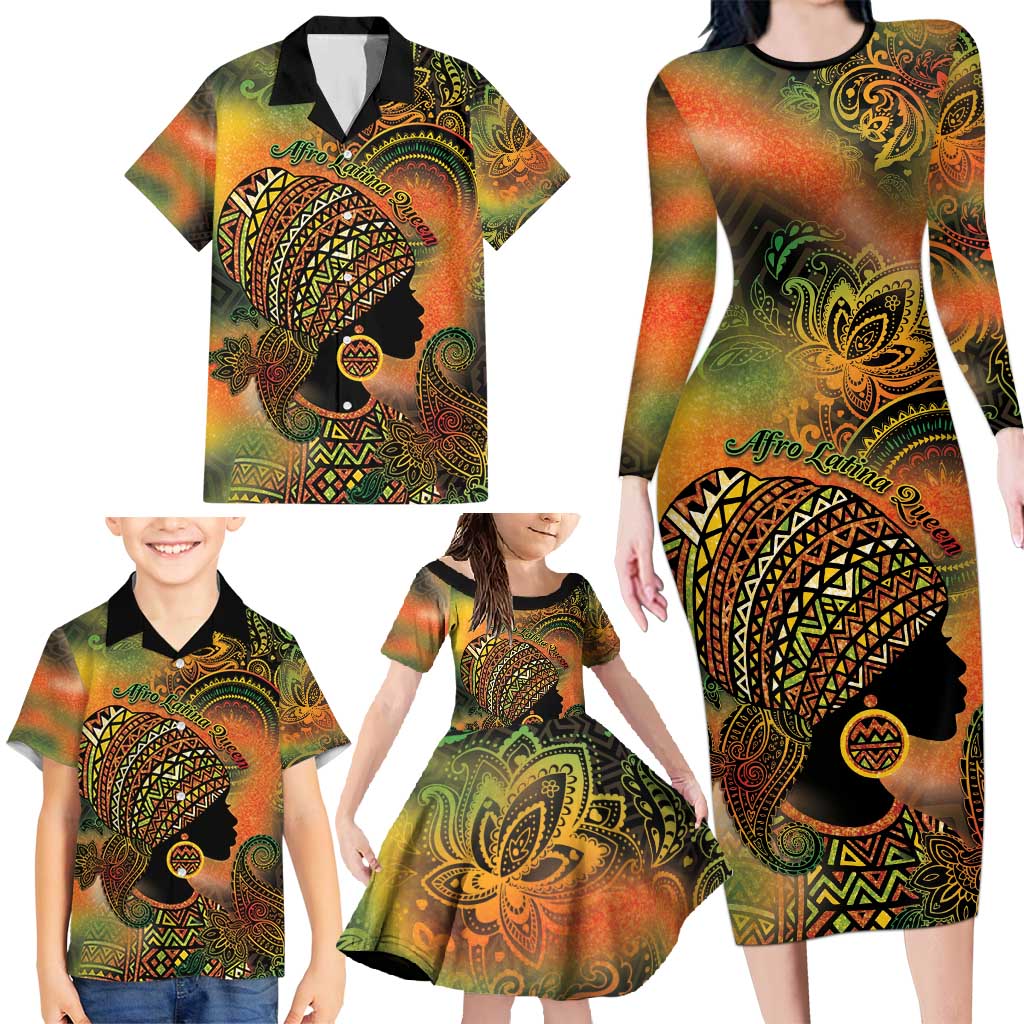 Black Women Family Matching Long Sleeve Bodycon Dress and Hawaiian Shirt Afro Latina Queen - Wonder Print Shop