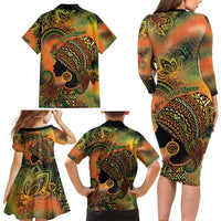 Black Women Family Matching Long Sleeve Bodycon Dress and Hawaiian Shirt Afro Latina Queen - Wonder Print Shop