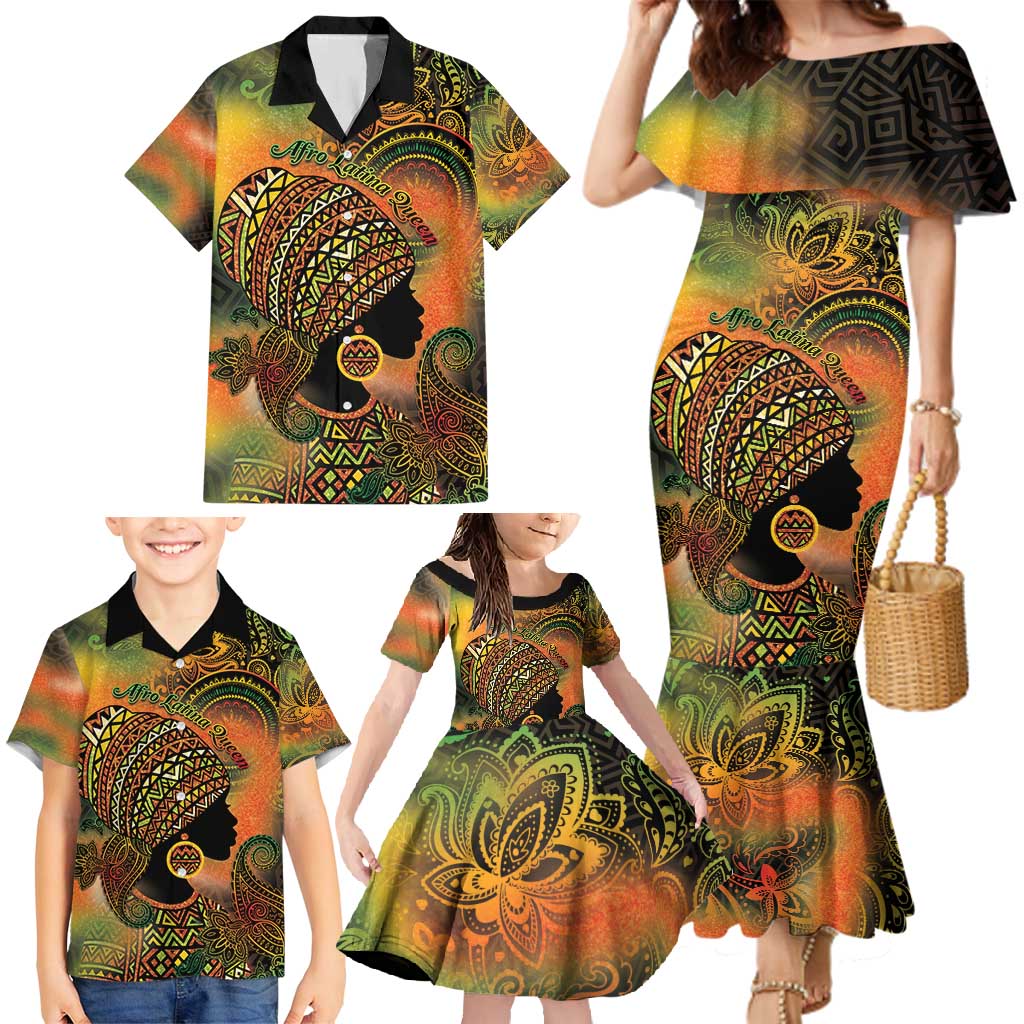 Black Women Family Matching Mermaid Dress and Hawaiian Shirt Afro Latina Queen - Wonder Print Shop