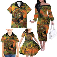 Black Women Family Matching Off The Shoulder Long Sleeve Dress and Hawaiian Shirt Afro Latina Queen - Wonder Print Shop