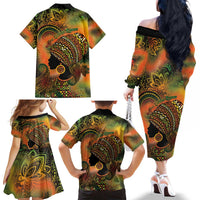 Black Women Family Matching Off The Shoulder Long Sleeve Dress and Hawaiian Shirt Afro Latina Queen - Wonder Print Shop