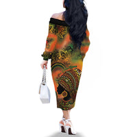 Black Women Family Matching Off The Shoulder Long Sleeve Dress and Hawaiian Shirt Afro Latina Queen - Wonder Print Shop