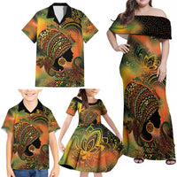 Black Women Family Matching Off Shoulder Maxi Dress and Hawaiian Shirt Afro Latina Queen - Wonder Print Shop