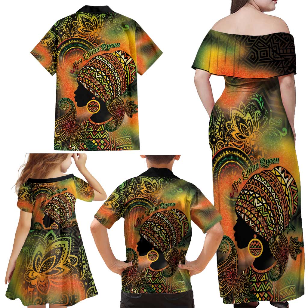 Black Women Family Matching Off Shoulder Maxi Dress and Hawaiian Shirt Afro Latina Queen - Wonder Print Shop