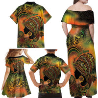 Black Women Family Matching Off Shoulder Maxi Dress and Hawaiian Shirt Afro Latina Queen - Wonder Print Shop
