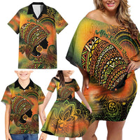 Black Women Family Matching Off Shoulder Short Dress and Hawaiian Shirt Afro Latina Queen - Wonder Print Shop