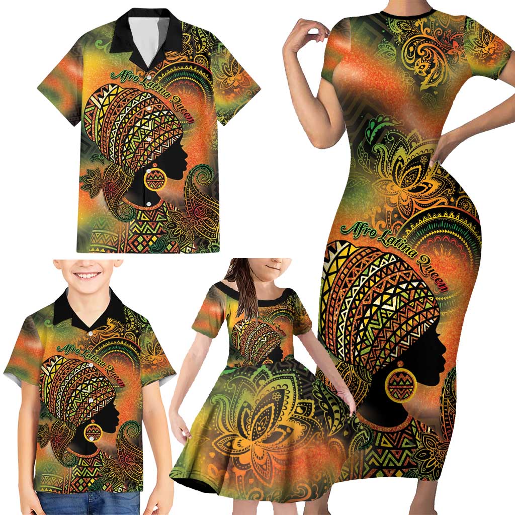 Black Women Family Matching Short Sleeve Bodycon Dress and Hawaiian Shirt Afro Latina Queen - Wonder Print Shop