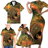 Black Women Family Matching Short Sleeve Bodycon Dress and Hawaiian Shirt Afro Latina Queen - Wonder Print Shop
