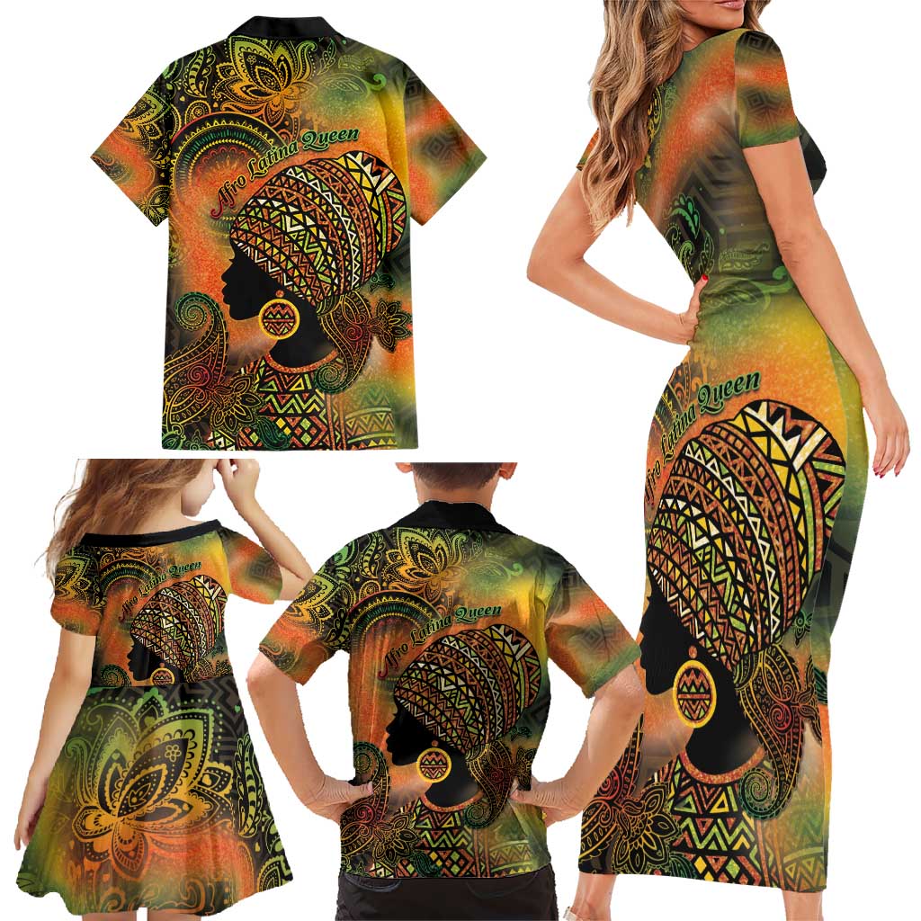 Black Women Family Matching Short Sleeve Bodycon Dress and Hawaiian Shirt Afro Latina Queen - Wonder Print Shop